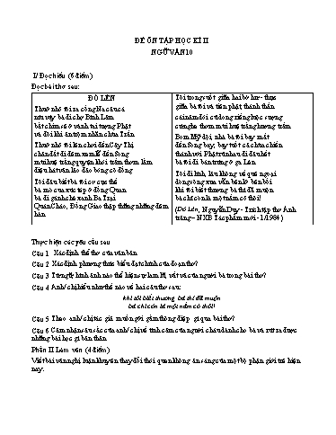 10 Đề ôn tập học kì II môn Ngữ văn Lớp 10