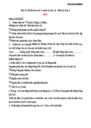 10 Đề thi Học kỳ 1 môn Lịch sử & Địa lý Lớp 4