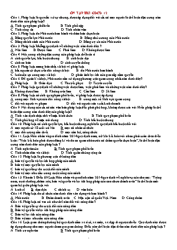 110 Câu hỏi trắc nghiệm ôn tập học kì I môn GDCD Lớp 12 (Có đáp án)