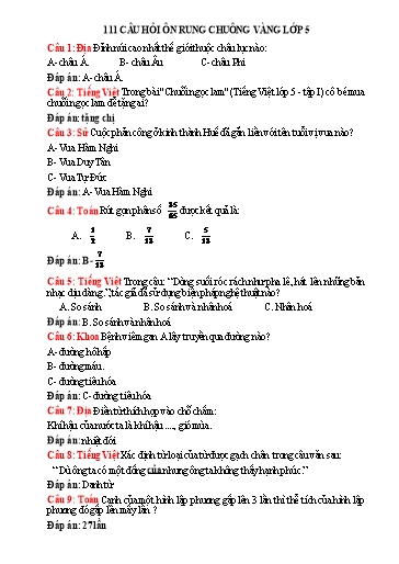 111 Câu hỏi Rung chuông vàng Lớp 5 (Có đáp án)