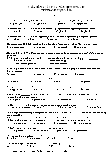 17 Đề kiểm tra học kì I môn Tiếng Anh Lớp 12 (Hệ 10 năm) - Năm học 2022-2023