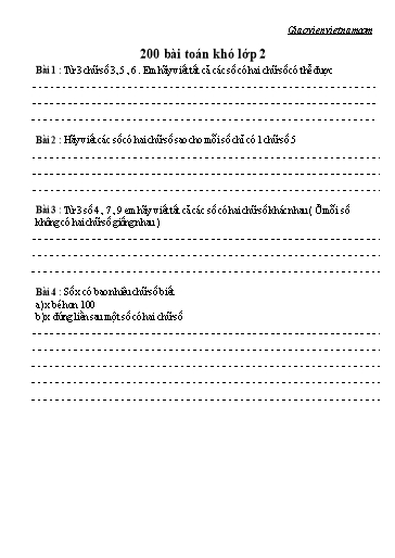 200 bài Toán khó Lớp 2