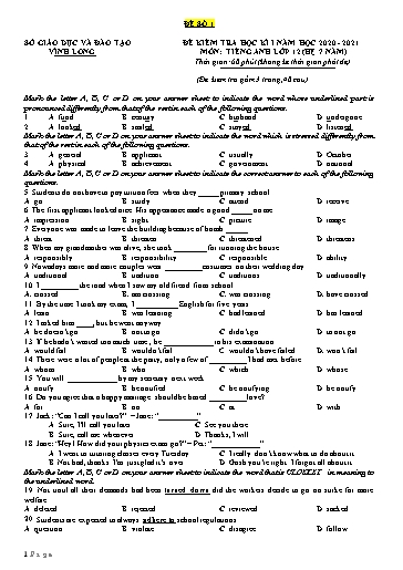 21 Đề kiểm tra học kì I môn Tiếng Anh Lớp 12 (Hệ 7 năm)