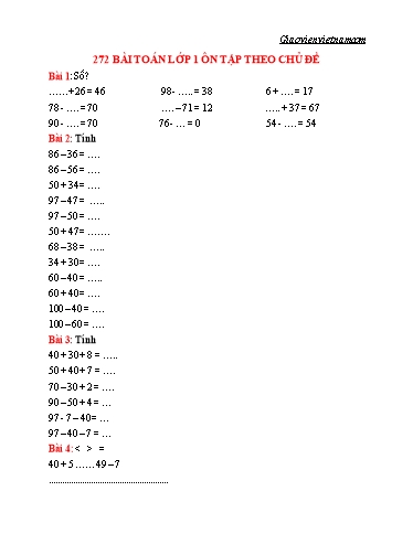272 Bài tập ôn tập môn Toán Lớp 1- Theo từng chủ đề
