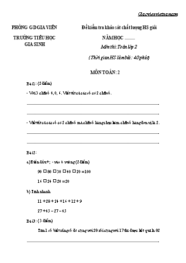 30 Đề Học sinh giỏi môn Toán Lớp 2 - Trường Tiểu học Gia Sinh
