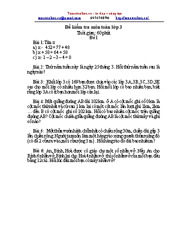 42 Đề ôn thi Học sinh giỏi môn Toán Lớp 3