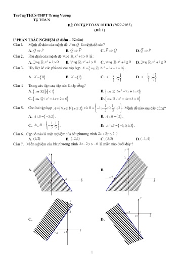 6 Đề ôn tập kiểm tra học kì I môn Toán Lớp 10 - Năm học 2022-2023 - Trường THCS&THPT Trưng Vương