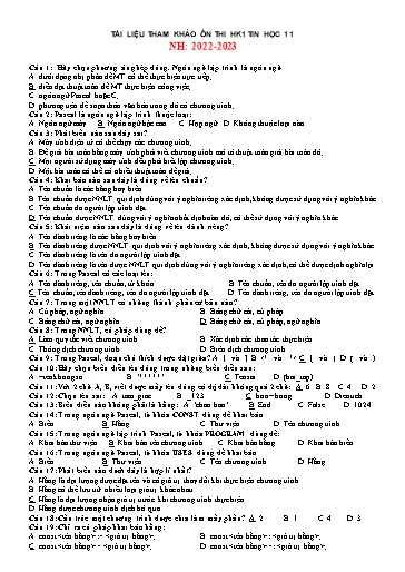 60 Câu hỏi trắc nghiệm ôn thi học kì I môn Tin học Lớp 11 - Năm học 2022-2023 (Có đáp án)
