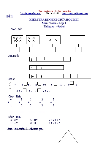 65 Đề kiểm tra định kì giữa học kì I môn Toán Lớp 1