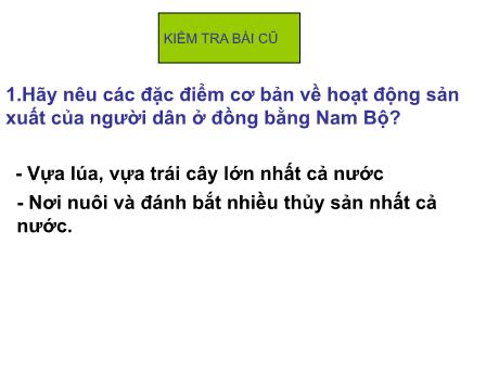 Bài giảng Địa lí Lớp 4 - Bài 20: Hoạt động sản xuất của người dân ở đồng bằng Nam Bộ (tiếp)