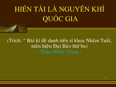 Bài giảng Ngữ văn Lớp 10 - Hiền tài là nguyên khí quốc gia