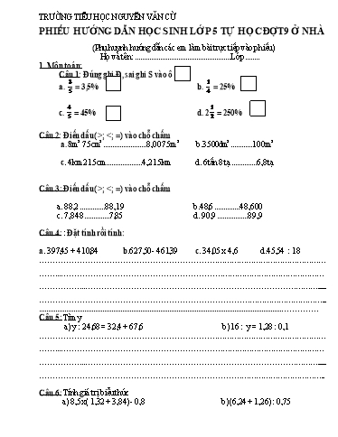 Bài tập ôn tập Covid 19 môn Toán & Tiếng Việt Lớp 5 - Trường Tiểu học Nguyễn Văn Cừ (Lần 9)