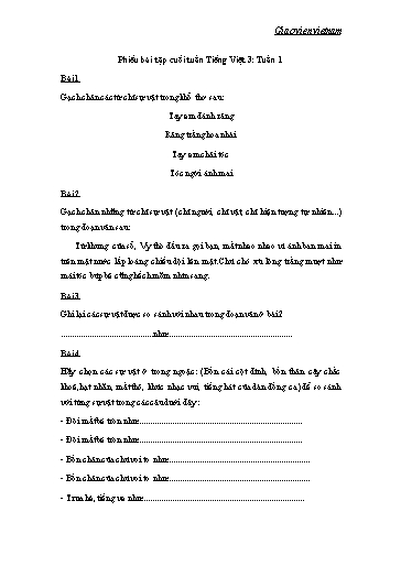 Bài tập ôn tập cuối tuần môn Tiếng Việt Lớp 3 - Chương trình cả năm