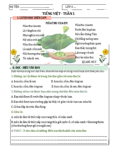 Bài tập ôn tập môn Tiếng Việt Lớp 1 - 35 tuần