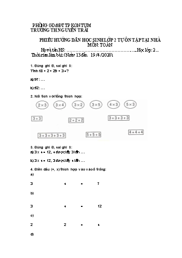 Bài tập ôn tập môn Toán & Tiếng Việt Lớp 2 - Trường Tiểu học Nguyễn Trãi (Lần 10)
