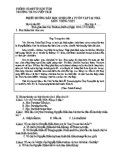 Bài tập ôn tập môn Toán & Tiếng Việt, Tiếng Anh Lớp 4 - Trường Tiểu học Nguyễn Trãi (Lần 6)