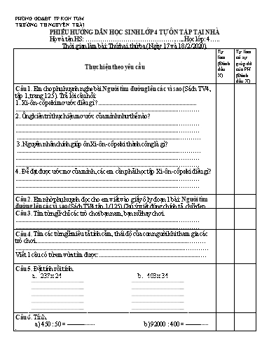 Bài tập ôn tập tại nhà môn Toán & Tiếng Việt - Lớp 4 - Trường Tiểu học Nguyễn Trãi (Lần 2)