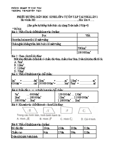 Bài tập ôn tập tại nhà môn Toán & Tiếng Việt - Lớp 4 - Trường Tiểu học Nguyễn Trãi (Lần 1)