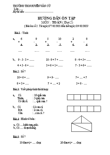 Bài tập ôn tập Toán & Tiếng Việt Khối 1 - Trường Tiểu học Nguyễn Văn Cừ