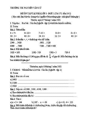 Bài tập ôn tập Toán & Tiếng Việt Khối 3 - Trường Tiểu học Nguyễn Văn Cừ