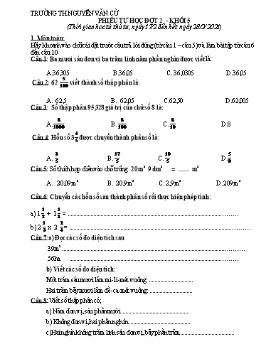 Bài tập ôn tập Toán & Tiếng Việt Khối 5 - Trường Tiểu học Nguyễn Văn Cừ