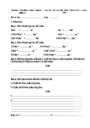 Bài tập ôn tập Toán & Tiếng Việt Lớp 4 - Năm 2021 - Trường Tiểu học Phùng Khắc Khoan