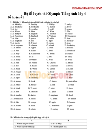Bộ đề luyện thi Olympic Tiếng Anh Lớp 4