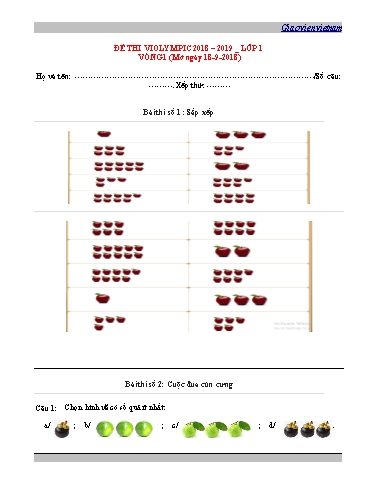 Bộ đề thi Violympic môn Toán & Tiếng Việt Lớp 1 - Năm học: 2018-2019