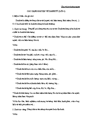 Các dạng bài tập về danh từ môn Tiếng Việt Lớp 4