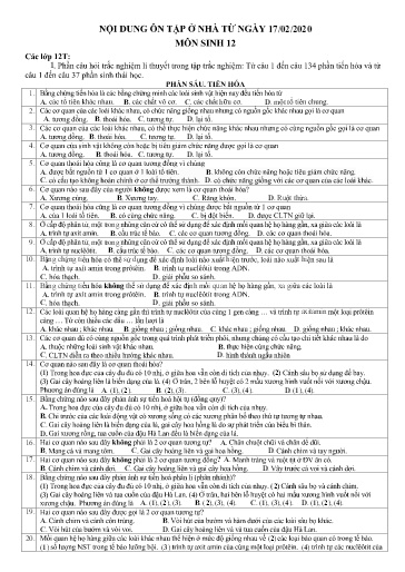 Câu hỏi trắc nghiệm ôn tập Covid 19 môn Sinh học Lớp 12 (Phần 1)