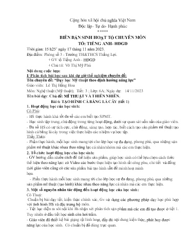 Chuyên đề Dạy học Mỹ thuật theo định hướng năng lực