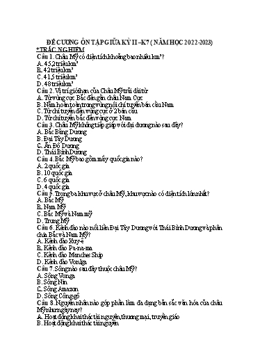 Đề cương ôn tập giữa học kì II môn Địa lí Lớp 7 - Năm học 2022-2023
