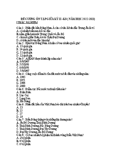 Đề cương ôn tập giữa học kì II môn Địa lí Lớp 8 - Năm học 2022-2023