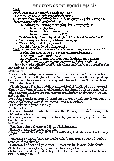 Đề cương ôn tập học kì I môn Địa lí Lớp 9 - Trường THCS Cao Bá Quát