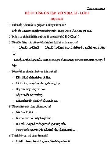 Đề cương ôn tập học kì I môn Lịch sử & Địa lí Lớp 5