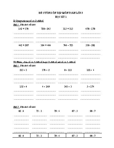 Đề cương ôn tập học kì I môn Toán Lớp 3