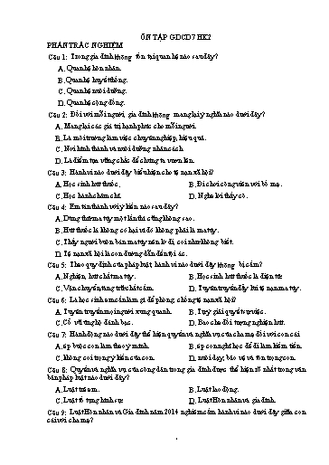 Đề cương ôn tập học kì II môn GDCD Lớp 7 - Trắc nghiệm & Tự luận