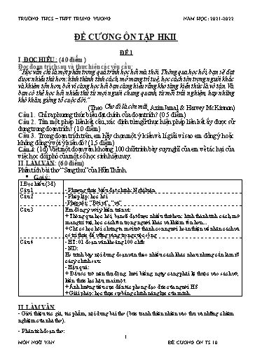 Đề cương ôn tập học kì II môn Ngữ văn Lớp 9 - Năm học 2021-2022 - Trường THCS&THPT Trưng Vương