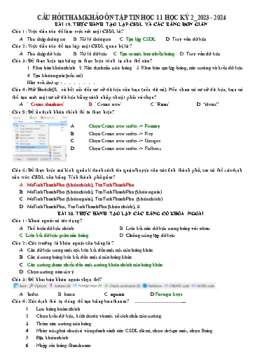 Đề cương ôn tập học kì II môn Tin học Lớp 11 - Năm học 2023-2024