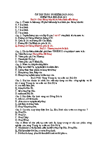 Đề cương ôn tập kiểm tra học kì I môn Địa lí Lớp 9 - Năm học 2023-2024