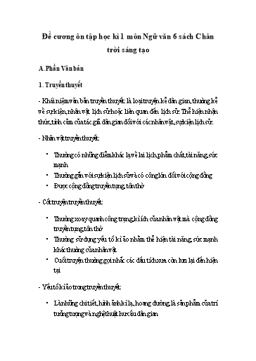 Đề cương ôn tập kiểm tra học kì I môn Ngữ văn Lớp 6 - Sách Chân trời sáng tạo