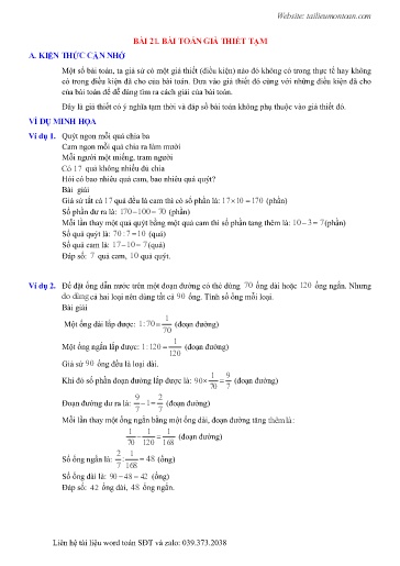 Đề cương ôn tập môn Toán Lớp 4 - Bài toán giả thiết tạm