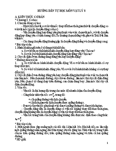 Đề cương ôn tập môn Vật lí Lớp 8 - Chủ đề: Chương I. Cơ học - Trường THCS Cao Bá Quát