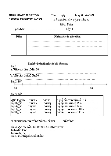 Đề cương ôn tập tại nhà môn Toán & Tiếng Việt Khối 1 - Trường Tiểu học Nguyễn Văn Cừ - Tuần 22, 23