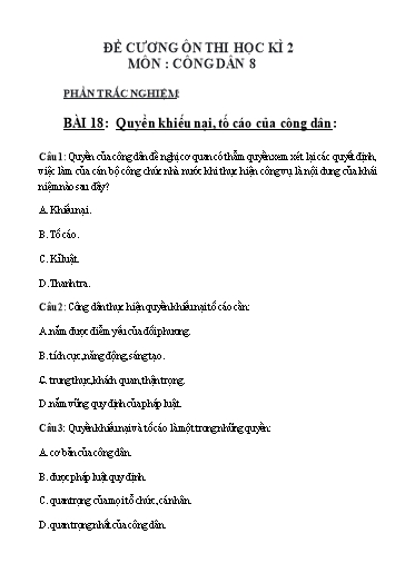 Đề cương ôn tập thi học kì II môn GDCD Lớp 8 - Năm học 2022-2023