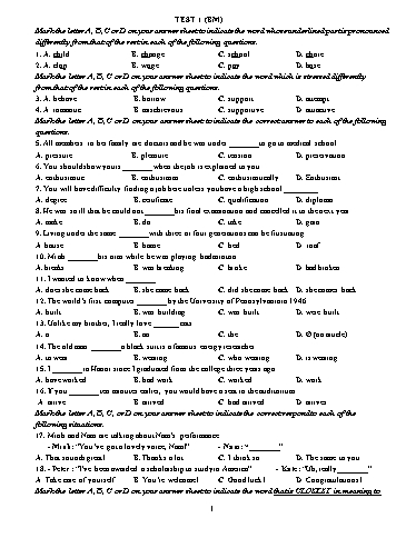 Đề cương ôn thi học kì I môn Tiếng Anh Lớp 12 - Năm học 2023-2024