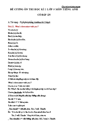 Đề cương ôn thi học kì II môn Tiếng Anh Lớp 5 - Theo từng Unit