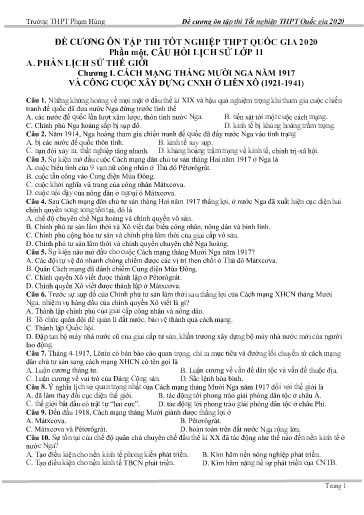Đề cương ôn thi Tốt nghiệp THPT Quốc gia môn Lịch sử - Câu hỏi Lịch sử Lớp 11+12