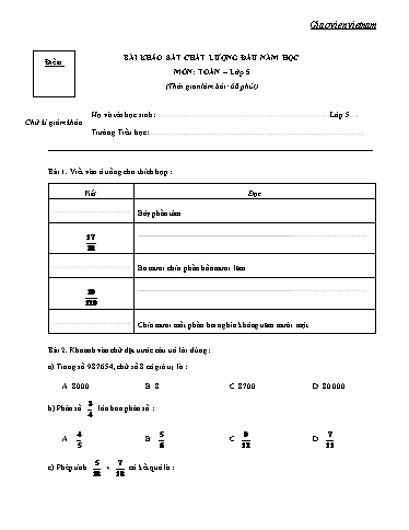 Đề khảo sát chất lượng đầu năm học môn Toán Lớp 5