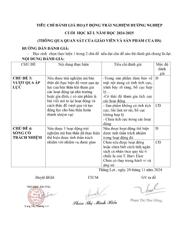 Đề thi cuối học kì I môn HĐTN Hướng nghiệp Lớp 9 - Năm học 2024-2025 - Trường TH&THCS Thắng Lợi